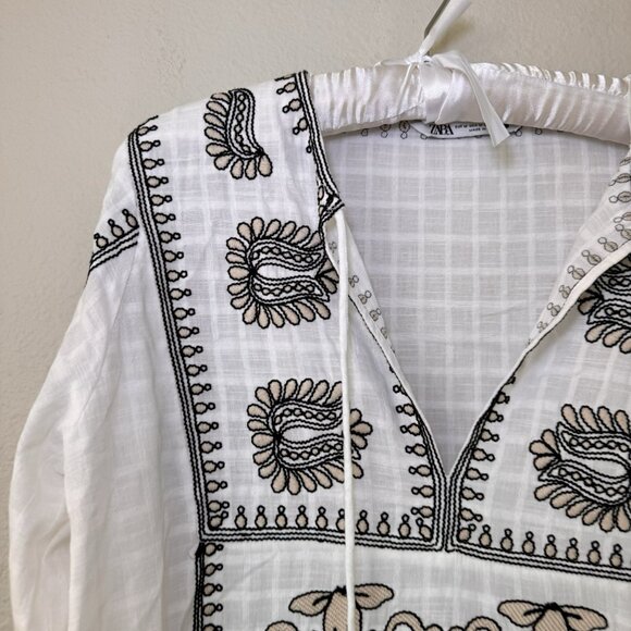 ZARA COTTON SHORT EMBROIDERED TUNIC KAFTAN DRESS Sizes Medium - Picture 10 of 16